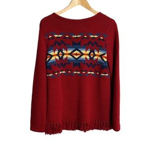 Jones New York Red Sweater with Multicolor Pattern